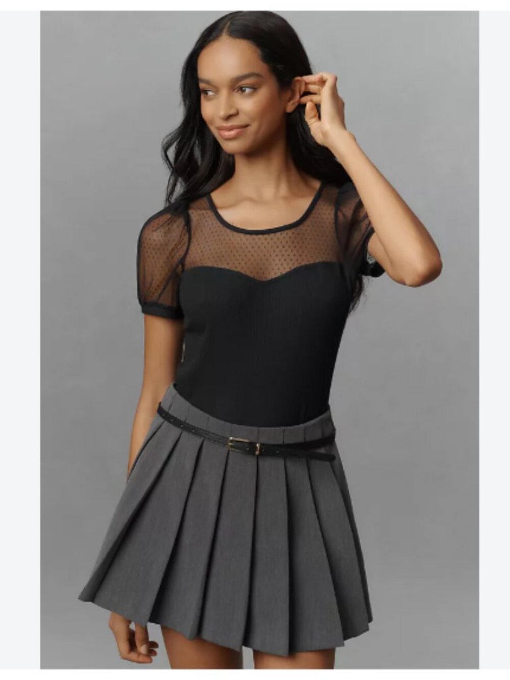 Anthropologie Maeve Sheer Yoke Sweetheart Top in Black Onyx – Size Medium - NWT